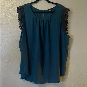 Torrid Teal Sleeveless Blouse with Lace Detail